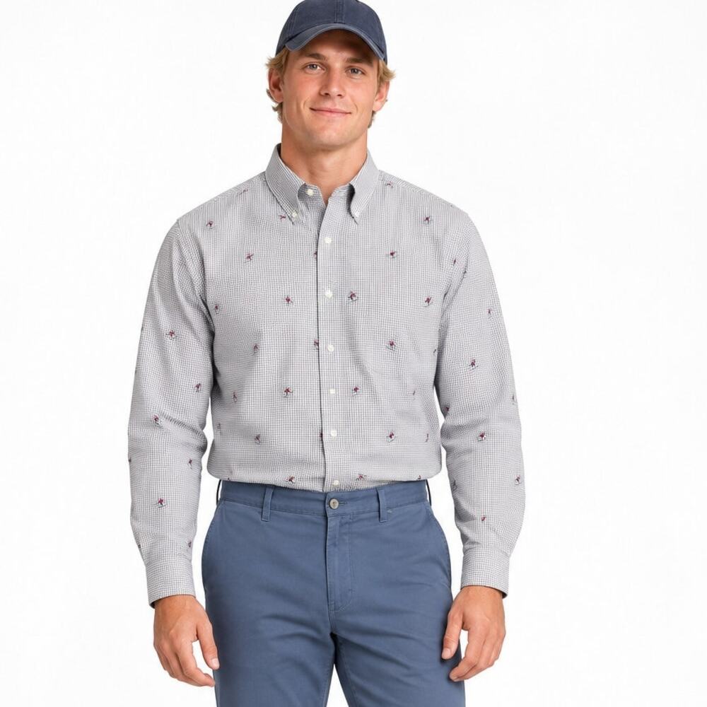 Brooks Brothers Regent Fit Gray Checked Shirt Skiers Size Large Cotton Preppy